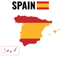 Spain Political Map Contour With Flag