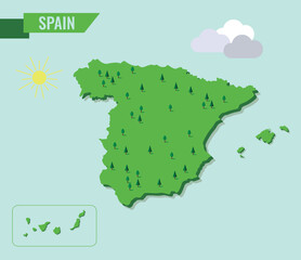 Green Spain Political Map With Vegetation