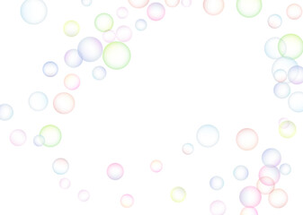 Soap bubbles randomly flew on a white background. Background design. Vector