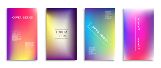 Bright gradient background for the cover. Set of 4 covers. Creative modern vector illustration. Holographic spectrum.