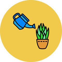 Watering Plants Multicolor Circle Filled Line Icon