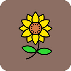 Sunflower Multicolor Round Corner Filled Line Icon
