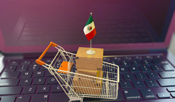  Mexico, United Mexican States., e-commerce and market cart, e-commerce image