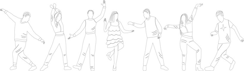 people dance, rejoice sketch ,contour vector
