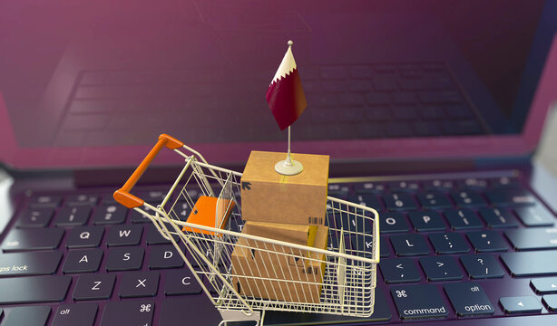 Quatar, State of Qatar, e-commerce and market cart, e-commerce image