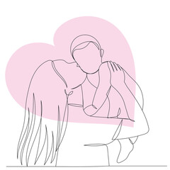 mom and baby sketch, continuous line drawing, vector