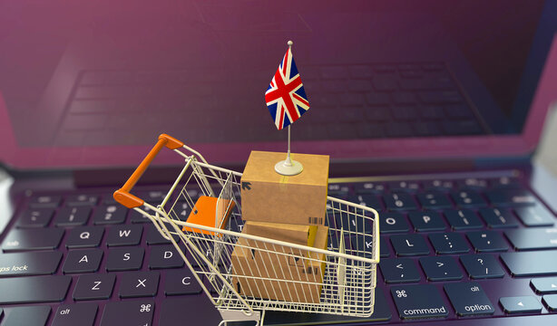 United Kingdom, e-commerce and market cart, e-commerce image
