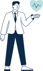 Human heart rate. Man with pulse beat measuring