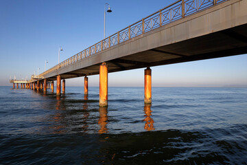 View at dawn of Marina di Pietrasanta pier Tuscany Italy