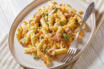 portion of Tuna Mornay on plate, top view