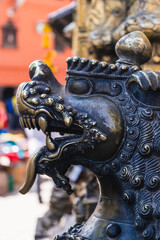 architectural details in the buildings of Kathmandu city with statues and decorative works