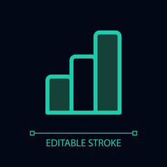 Bar chart pixel perfect glassmorphism ui icon for dark theme. Data research. Color filled line element with transparency. Isolated vector pictogram for night mode. Editable stroke. Arial font used