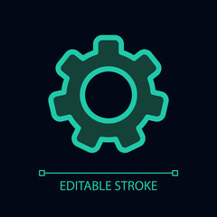 Settings gear pixel perfect glassmorphism ui icon for dark theme. Color filled line element with transparency. Isolated vector pictogram for night mode. Editable stroke. Arial font used