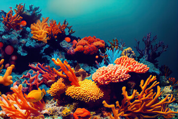 Fototapeta na wymiar beautiful colorful coral in the sea with fish.