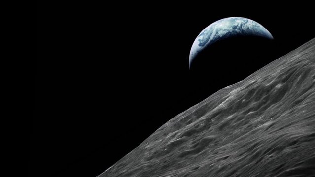 Earth rises over the Lunar landscape in this animated recreation of the famous NASA photograph.