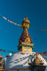 Typical architectural conformation of a stupa in the city of Kathmandu, a Buddhist prayer center.