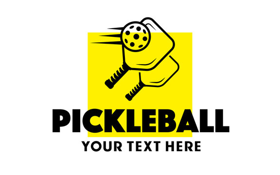 Pickleball logo vector black color on yellow square isolated on white background for game, sport team, t shirt, banner. 10 eps