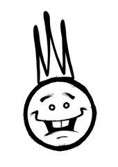 Graffiti emoticon with crown. Smiling face painted spray paint. Vector illustration