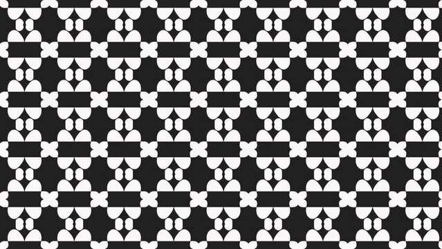 Black squares across white petal shapes, seamless tile background