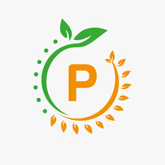 Letter P Healthcare Logo. Doctor Logo Sign, Medical Pharmacy Eco Leaf Symbol Design