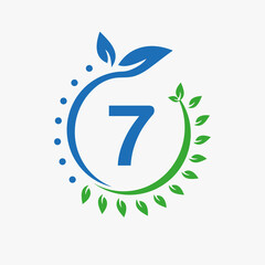 Obraz premium Letter 7 Healthcare Logo. Doctor Logo Sign, Medical Pharmacy Eco Leaf Symbol Design