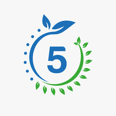 Letter 5 Healthcare Logo. Doctor Logo Sign, Medical Pharmacy Eco Leaf Symbol Design