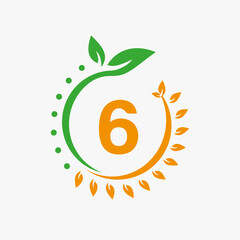 Letter 6 Healthcare Logo. Doctor Logo Sign, Medical Pharmacy Eco Leaf Symbol Design