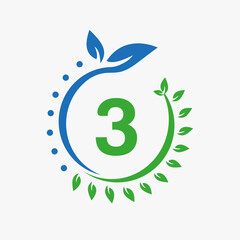 Letter 3 Healthcare Logo. Doctor Logo Sign, Medical Pharmacy Eco Leaf Symbol Design