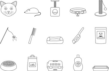 Cat icons. Set in black-and-white color. Vector illustration in a flat style