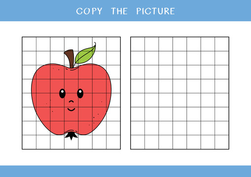 Copy the picture of cute apple. Simple educational game for kids. Vector worksheet