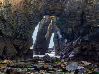 Playa de las Catedrales en el municipio de Ribadeo, provincia de Lugo, Galicia, España.