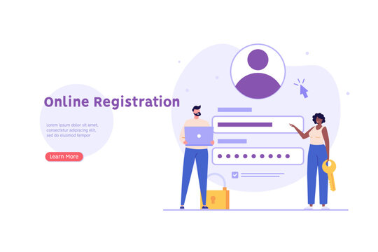 Concept of online registration, sign up, user interface. Registration sign up. People register new account. Users use secure login password. Vector illustration in flat cartoon design UI mobile app