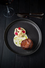 beef steak with mashed potato