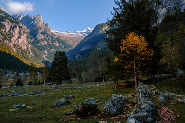 A clear autumn morning in Mello's and Masino's Valley, Lombardy northern Italy Alps