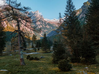 A clear autumn morning in Mello's and Masino's Valley, Lombardy northern Italy Alps