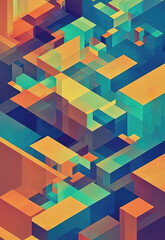 A digital painting of an abstract isometric background with complementary colors - 548583972