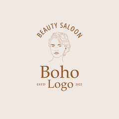boho logo - beauty saloon - beautiful lady botanical logo - line art - mono line
