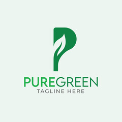 letter P - pure green logo - p + leaf logo - letter mark - monogram - eco friendly - Green Pakistan