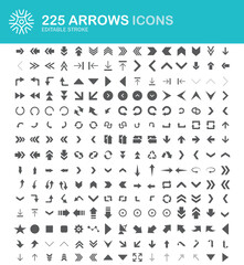 Fototapeta na wymiar Arrows set of 225 black icons. Arrow icon. Arrow vector collection. Arrow. Cursor. Vector illustration. Lines with editable stroke