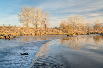 dam on the South Platte River in northern Colorado below Denver, late fall scenery