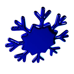 Snowflake 3d png winter design. Ice frozen shape for winter backgrounds. Glossy metallic material