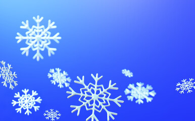 3d snowflakes background. Falling snow winter template for product advertising.