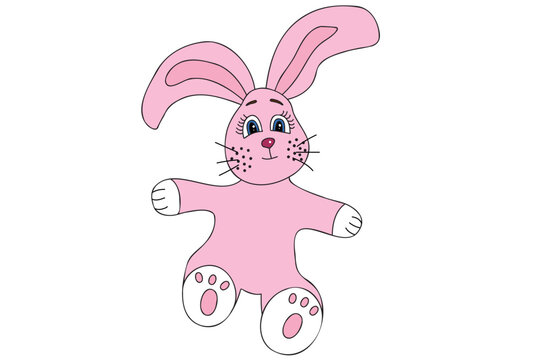 
Painted pink rabbit with white paws, designed for New Year, Christmas, cards, clothes and fabric printing, printing and can be used in various occasions