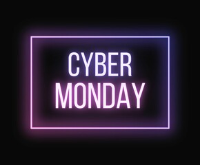 cyber monday neon web banner  glowing text promotional sign for advertising promotion
