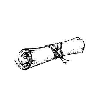 recommend clip art: Hand drawn paper scroll parchment. Sketch style unopened ancient manuscript roll with wax stamp. Antique medieval paper letter scroll blank template. Best for games, ancient designs. 