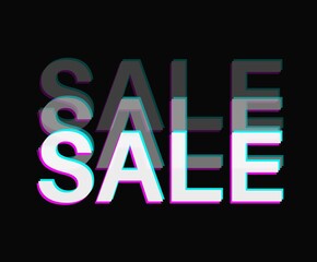 Sale text word glitching effect web banner marketing advertising banner with copy space