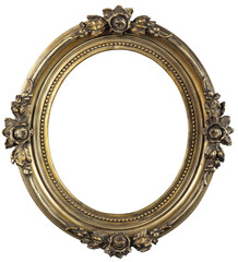 Old gilded golden wooden frame isolated with clipping path inside and outside