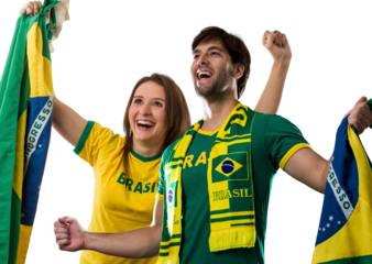 Brazilian couple Celebrating and cheering for Brazil