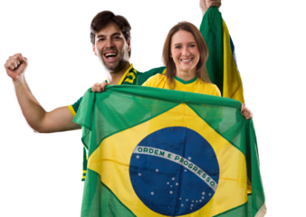 Brazilian couple Celebrating and cheering for Brazil