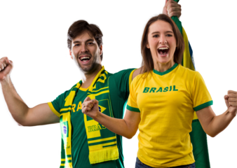 Brazilian couple Celebrating and cheering for Brazil